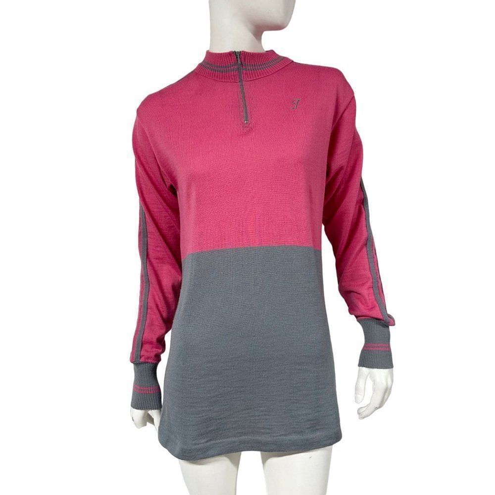 Vintage Tommaso Italy Cycling Pink Grey Wool Long Sleeve Sweater Womens Size 4